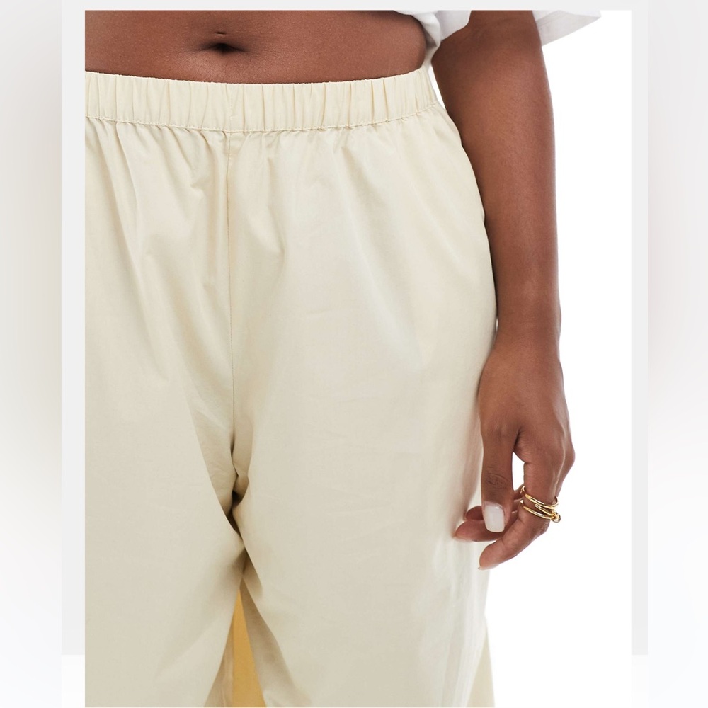 ASOS Curve Poplin Pants Size 20 Yellow Pull-On High Rise Wide Leg Utility - Picture 4 of 5